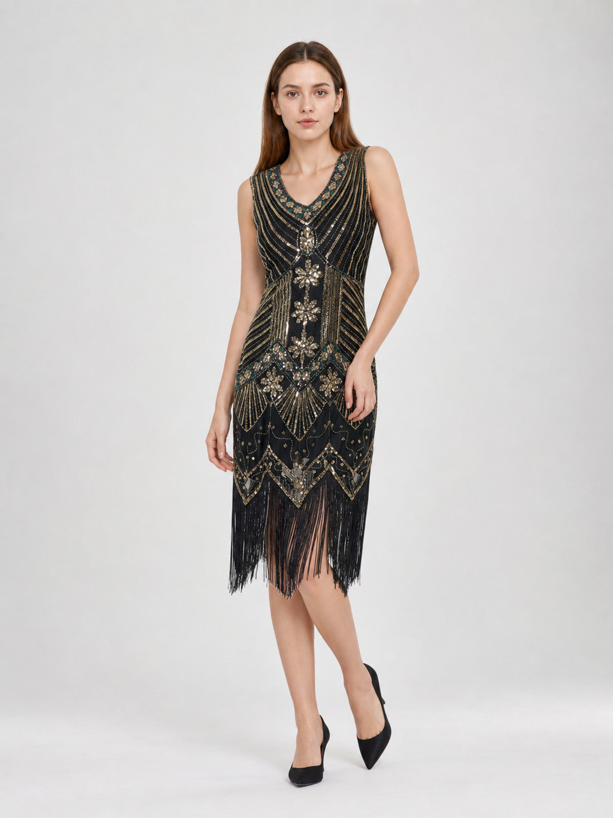 Art Deco Dress with Geometric Decoration and Fringe
