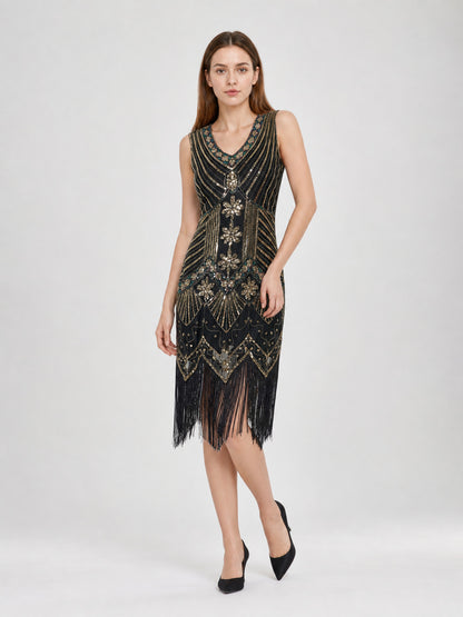 Art Deco Dress with Geometric Decoration and Fringe