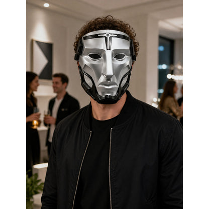 Silver-and-Black Mechanical Cosplay Mask lifestyle view