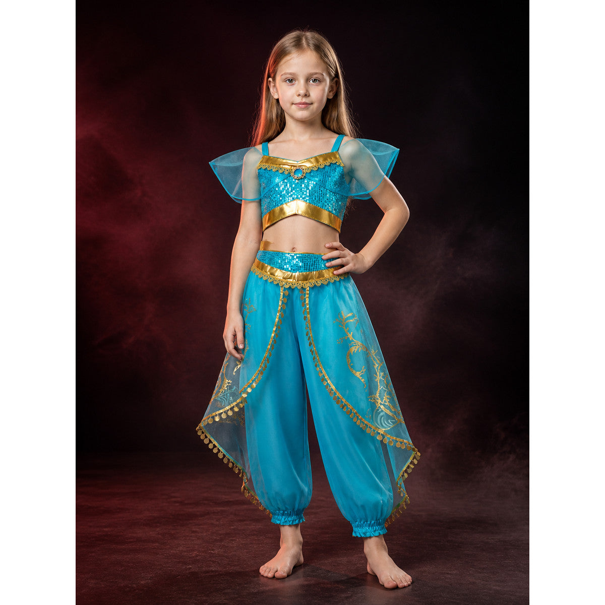 Girls Arabian Princess Halloween Costume Set, Sequined Top and Harem Pants main product view