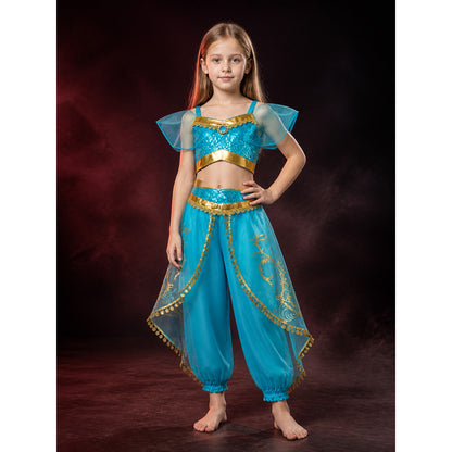 Girls Arabian Princess Halloween Costume Set, Sequined Top and Harem Pants main product view