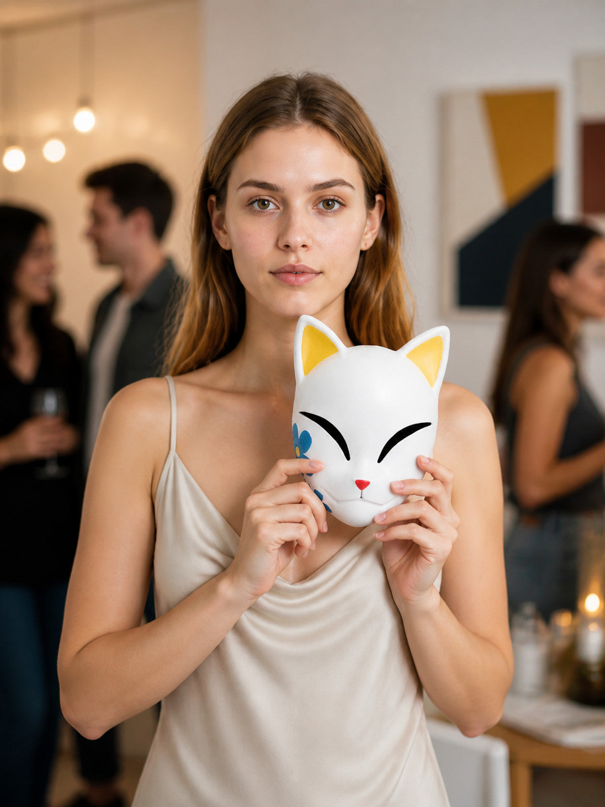 White Carnival Mask with Ears for Cosplay