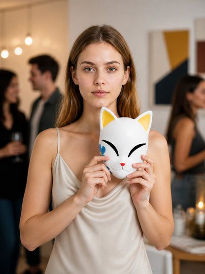 White Carnival Mask with Ears for Cosplay
