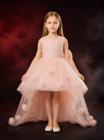 Girls' Flower Girl Princess Dress, Layered Tulle Skirt With 3D Flowers main product view