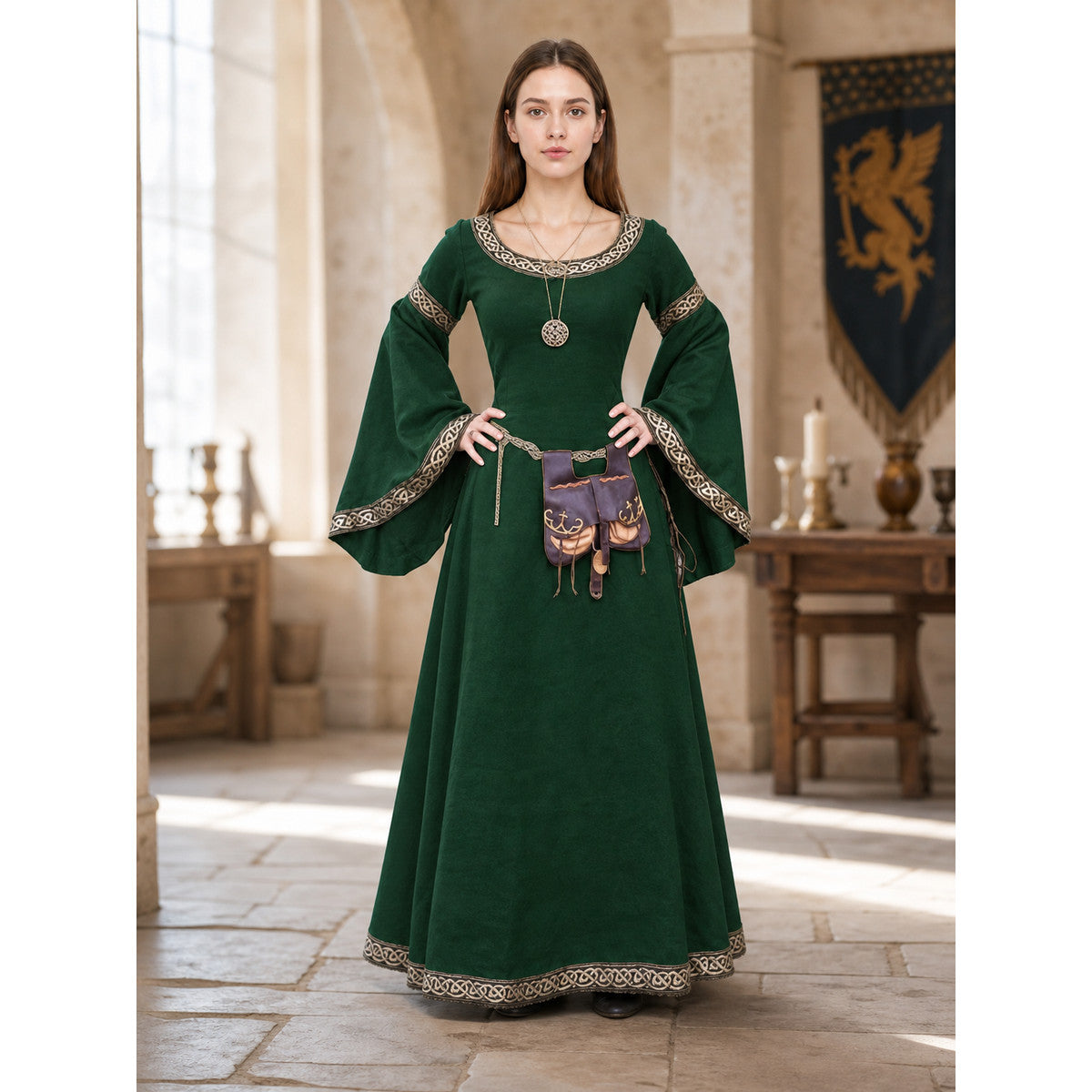 Medieval-Style Dress with Wide Sleeves lifestyle