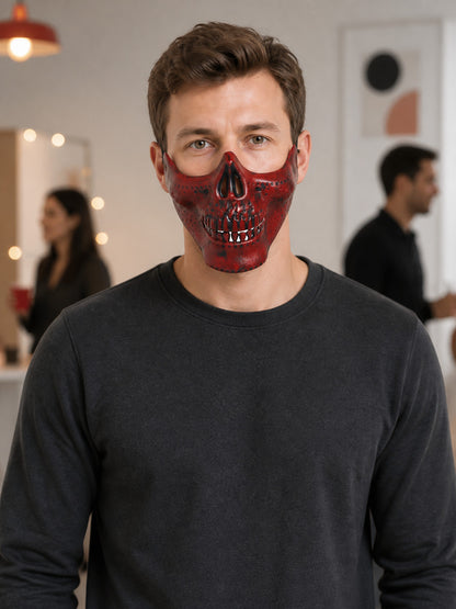 Red-and-Black Skull Half-Mask Halloween Mask