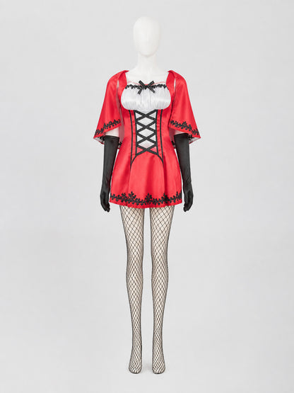 Gothic Little Red Riding Hood Costume with Cape and Gloves Costume Capes detail