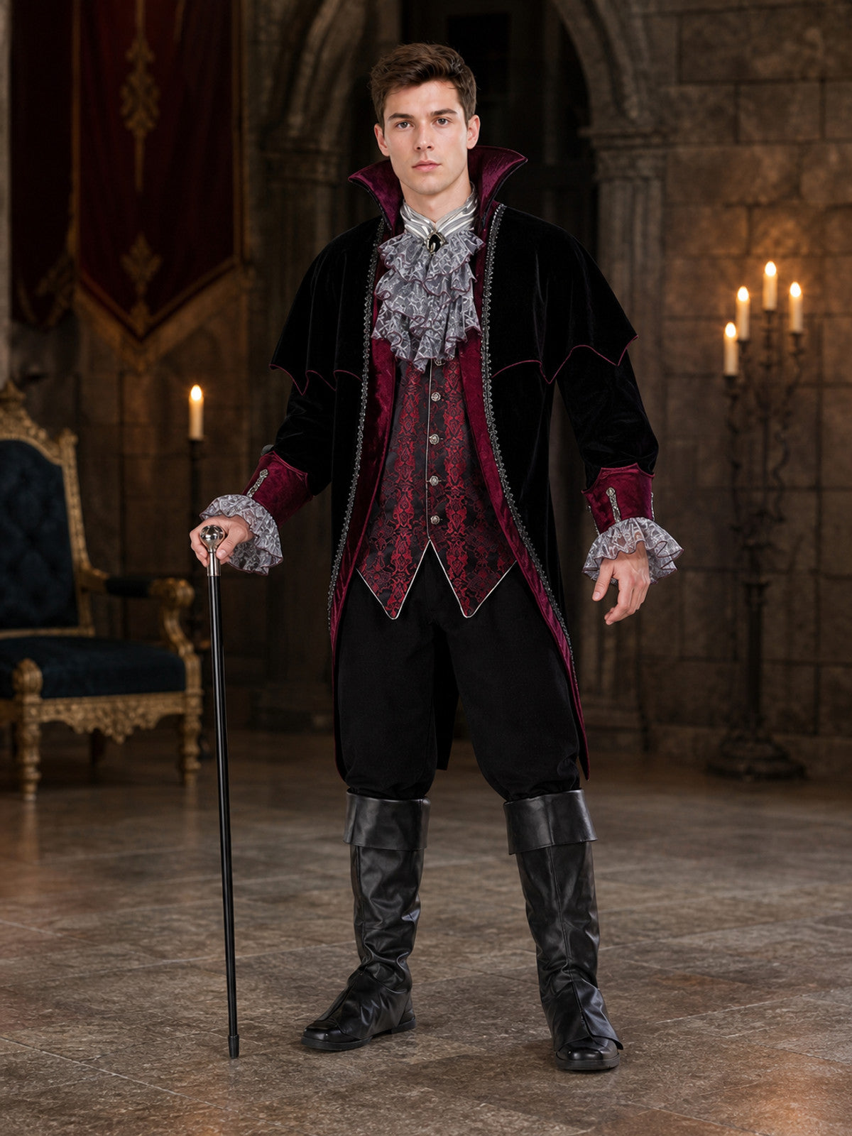 Gothic-Style Vampire Costume with Top Hat lifestyle view