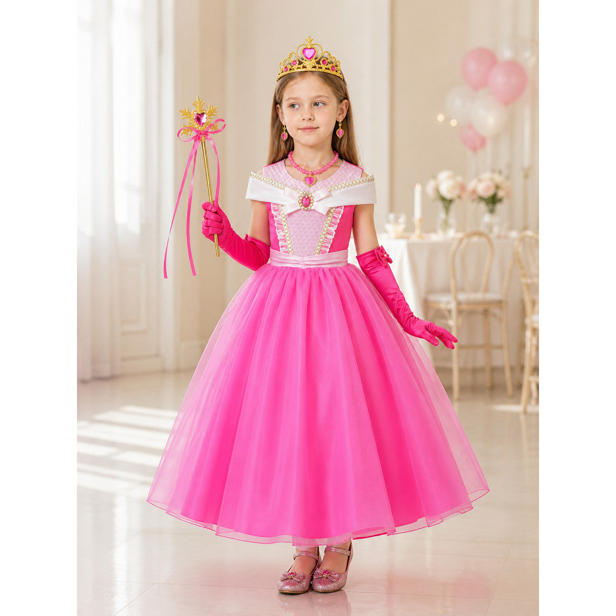 Pink Princess Costume with Crown and Wand lifestyle view