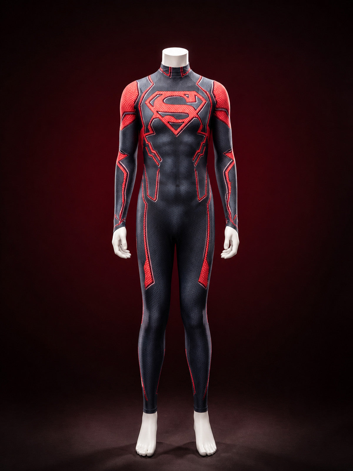 Superboy Stretch Print Bodysuit Costume, Red Black Superhero Jumpsuit