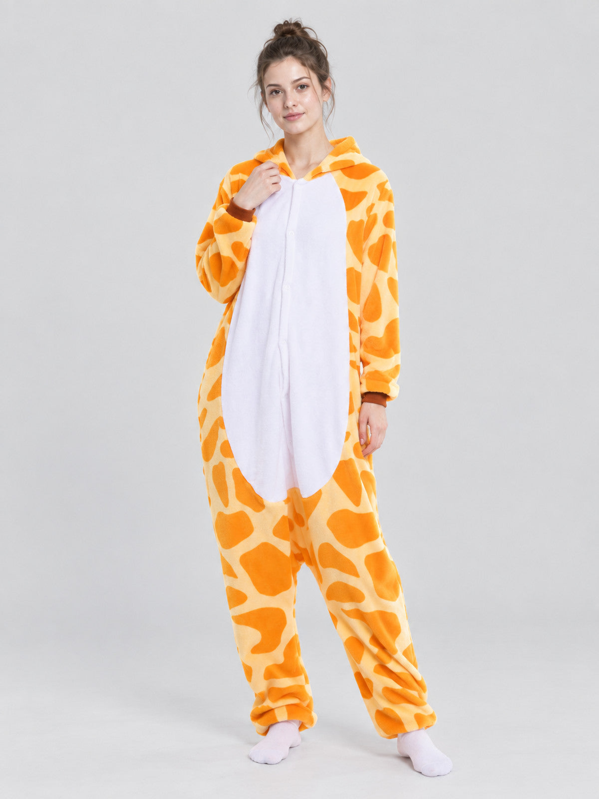 Flannel Pajama Jumpsuit with Giraffe Hood