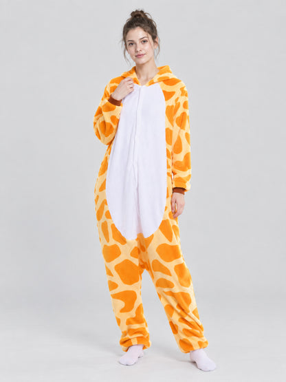 Flannel Pajama Jumpsuit with Giraffe Hood