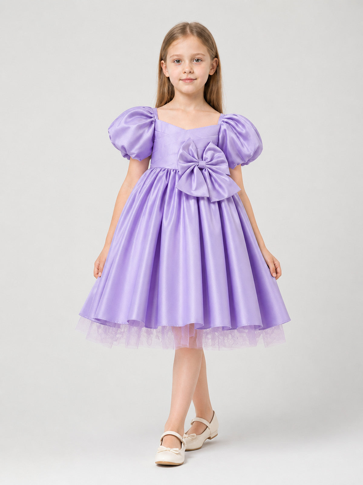 Children's Dress with Bow, Square Neckline, Full Skirt Costume Dresses detail