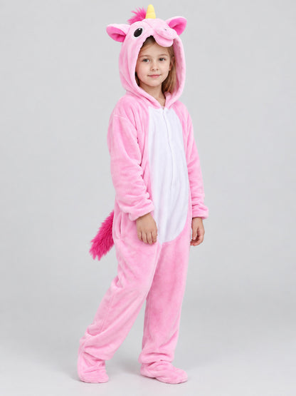 Kids' Pink Hooded Pajama Jumpsuit with Ears