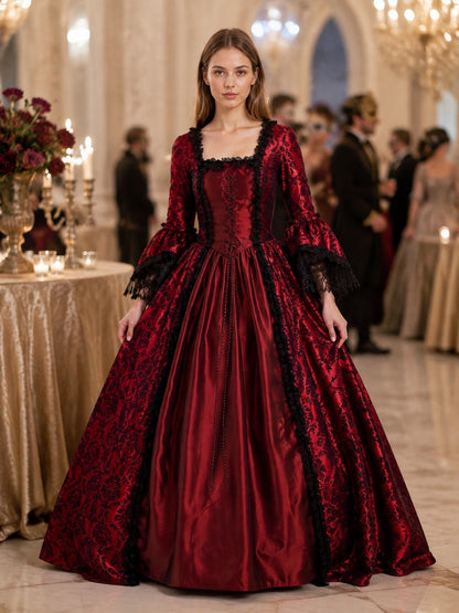 Long Burgundy Dress with Black Inserts lifestyle view
