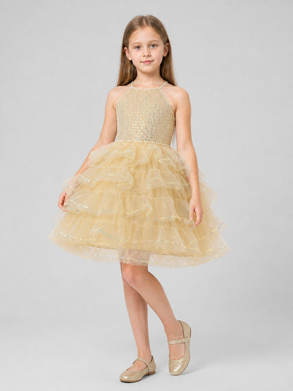 Full Dress with a Tiered Skirt and Pearl Embellishments Costume Dresses detail