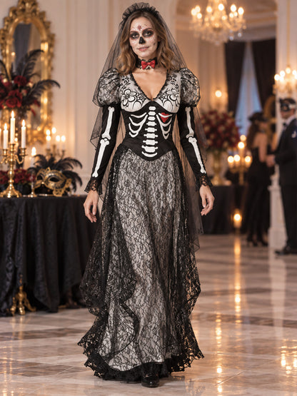 Halloween Ghost Costume with Veil and Bow