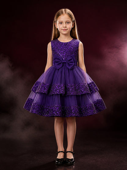Toddler Girls' Purple Sequin Princess Dress, Layered Tulle Skirt, Sleeveless main product view