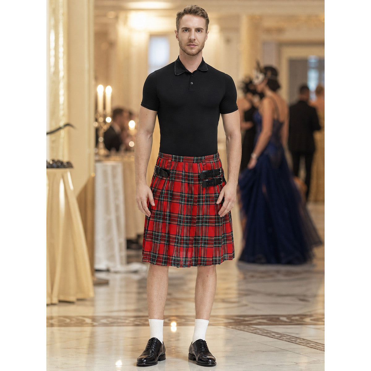 Plaid Pleated Skirt with Waistband Decoration
