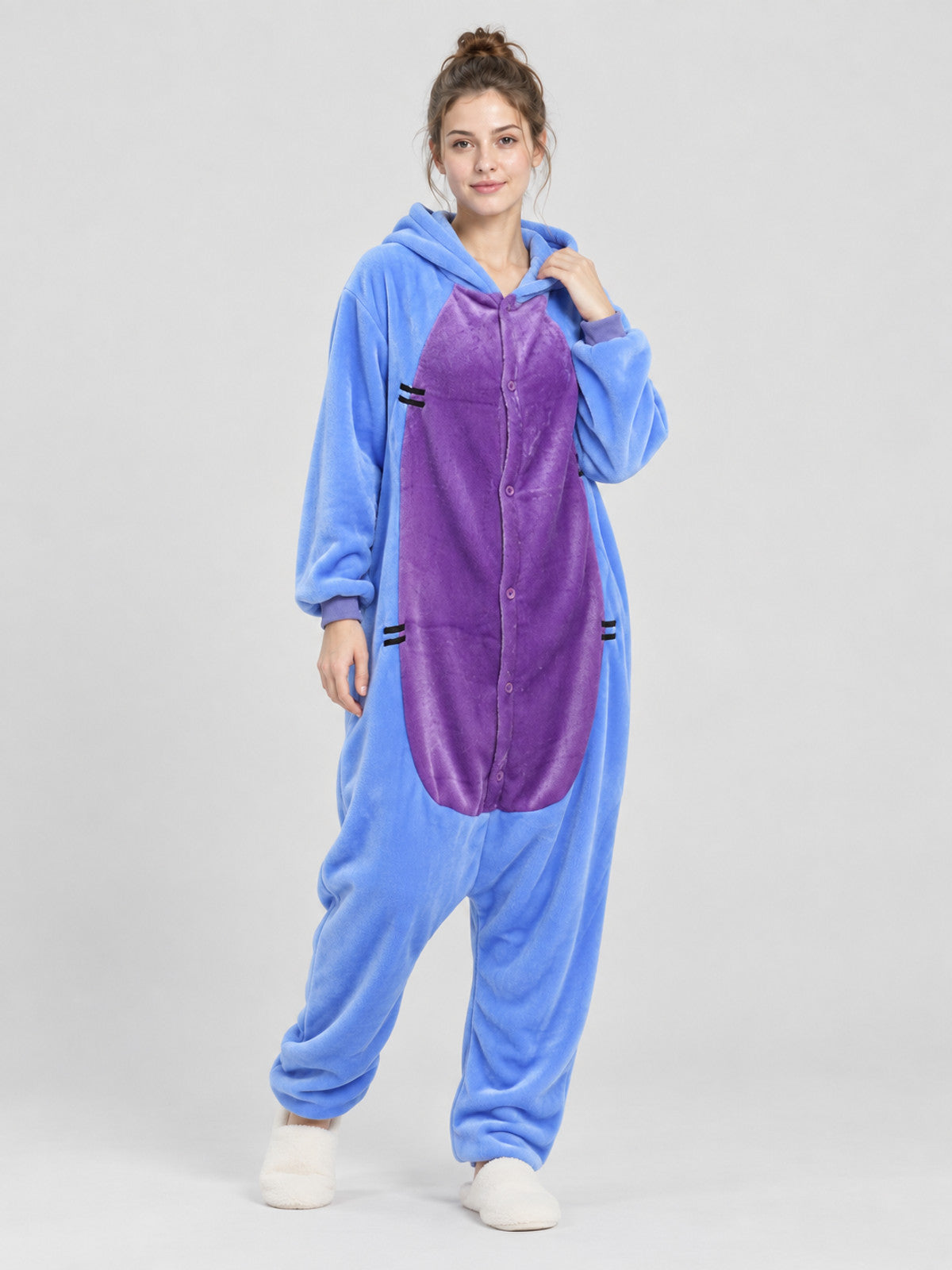 Light Blue Insulated Hooded Pajama Jumpsuit