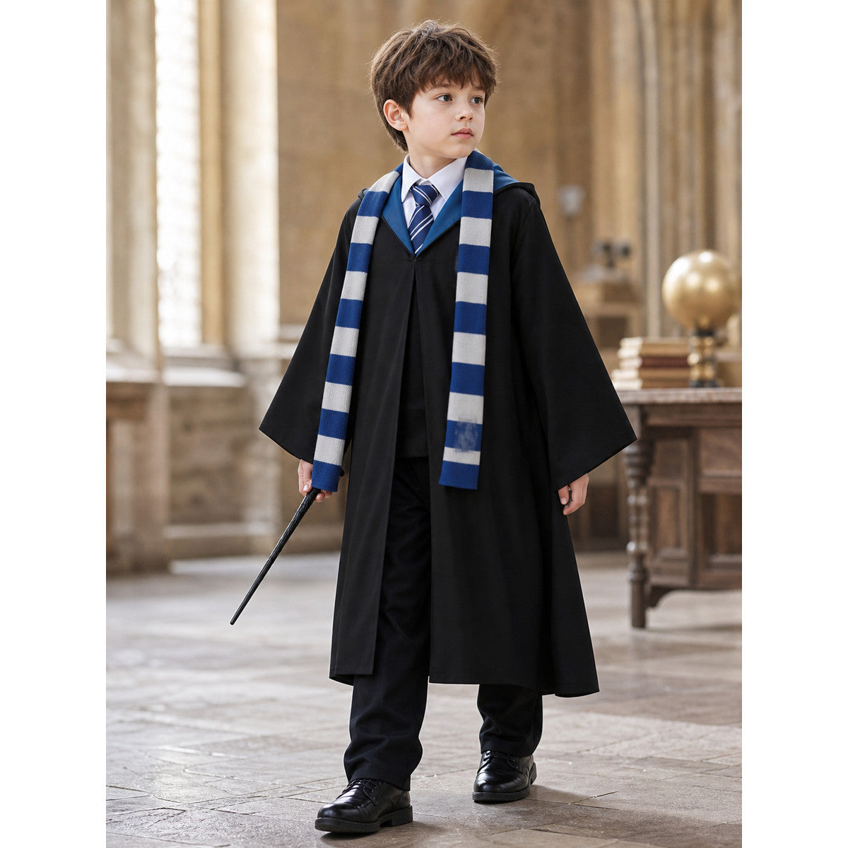 Wizard Costume with Robe, Hat, Glasses, and Scarf lifestyle view