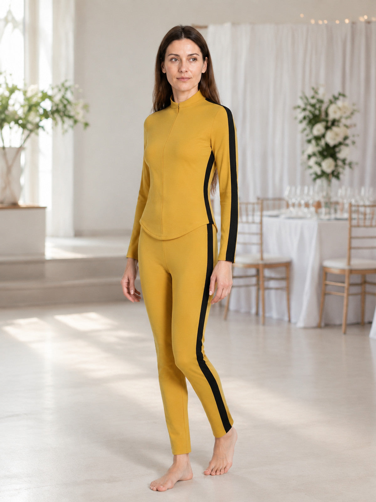 Yellow and Black Kill Bill Costume for Cosplay and Halloween lifestyle view