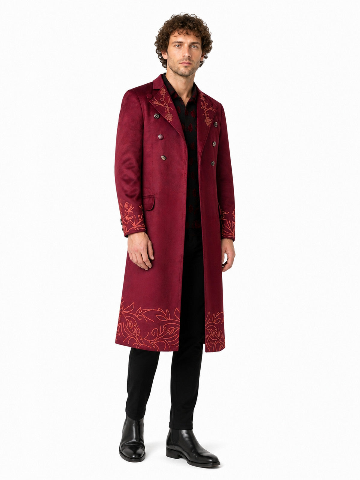 Burgundy Embroidered Willy Wonka Cosplay Coat