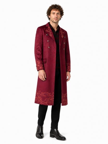 Burgundy Embroidered Willy Wonka Cosplay Coat