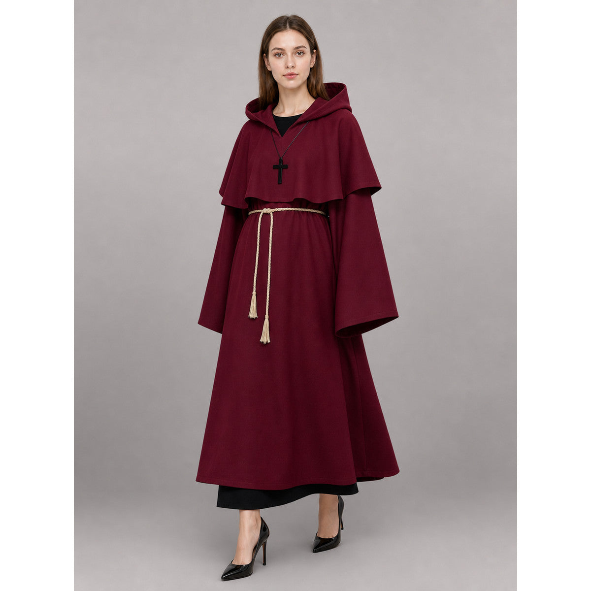 Burgundy Hooded Carnival Cloak for Cosplay occasion guide