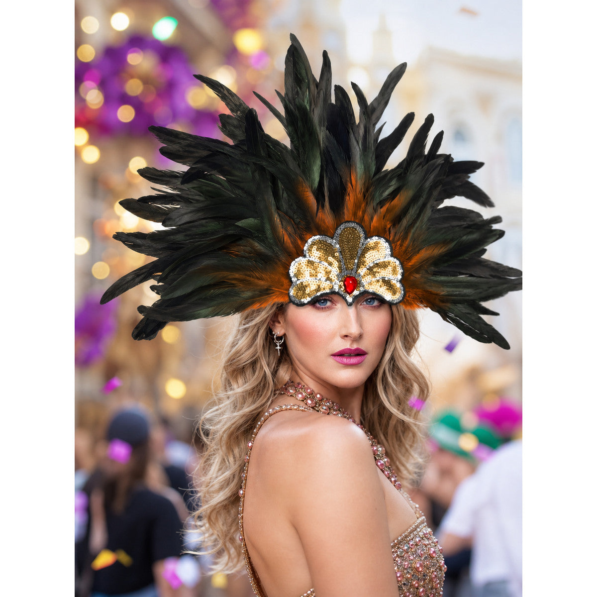 Carnival Feather and Bead Headpiece lifestyle