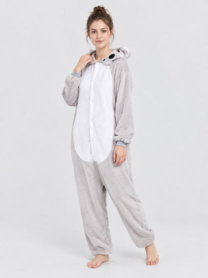 Hooded Pajama Jumpsuit with Ears, Light Gray