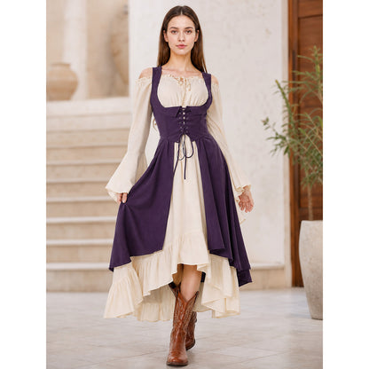 Purple Retro-Style Lace-Up Pinafore Dress lifestyle view
