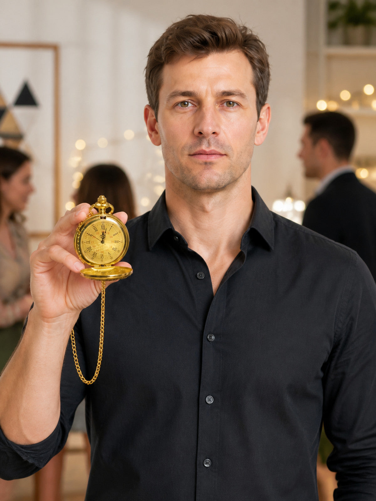 Gold-Tone Pocket Watch with Chain and Cover lifestyle view