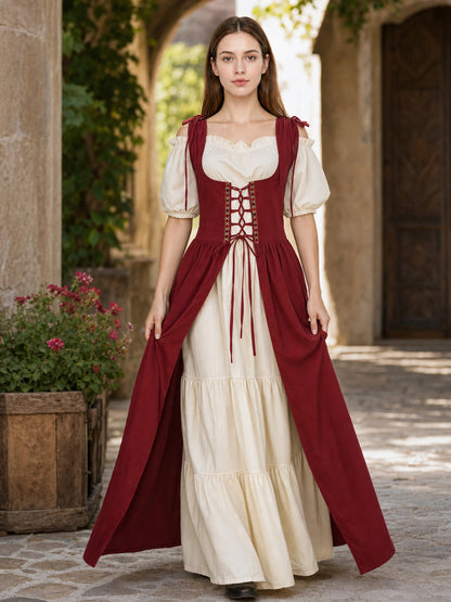 Medieval Renaissance-Style Two-Piece Dress, Burgundy lifestyle view