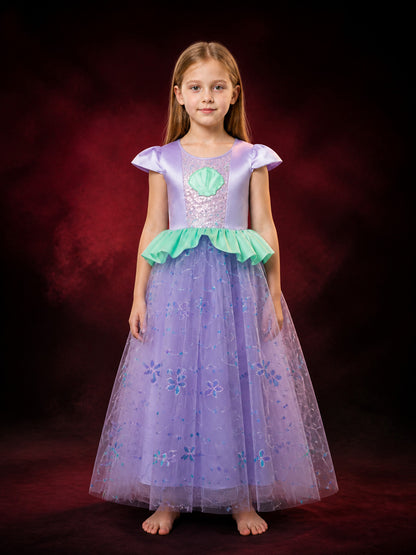 Girls' Mermaid Princess Dress Costume, Sequined Floral Mesh Performance Gown main product view