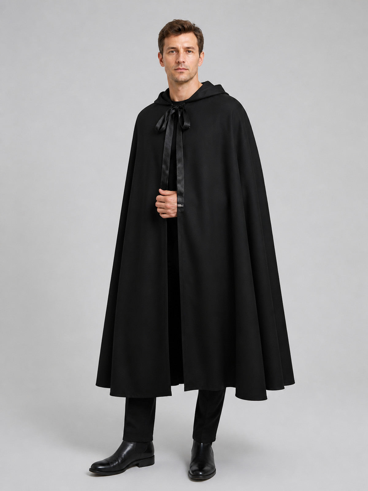Long Black Hooded Cosplay Cape Costume Capes detail