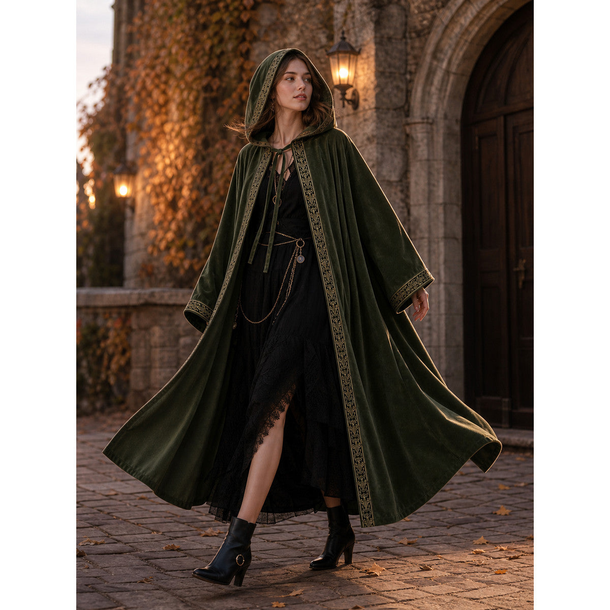 Green Hooded Costume Cloak for Cosplay lifestyle