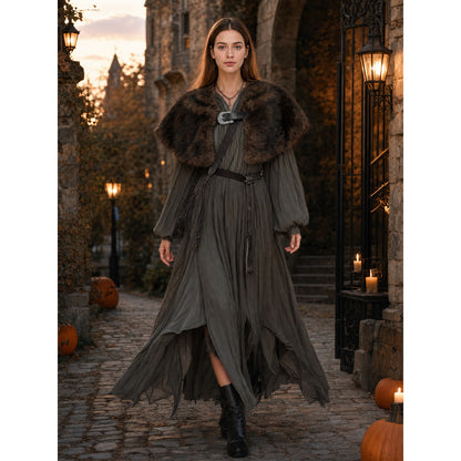 Fur Shoulder Shawl with Buckle, Brown lifestyle