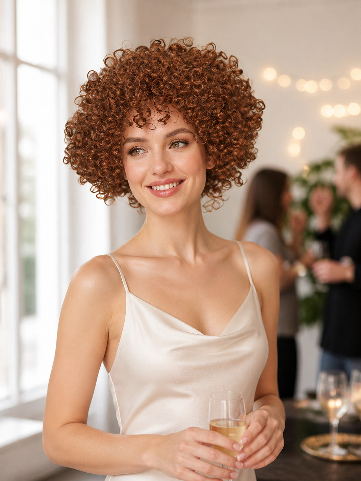 Short Curly Brown Carnival Wig lifestyle view