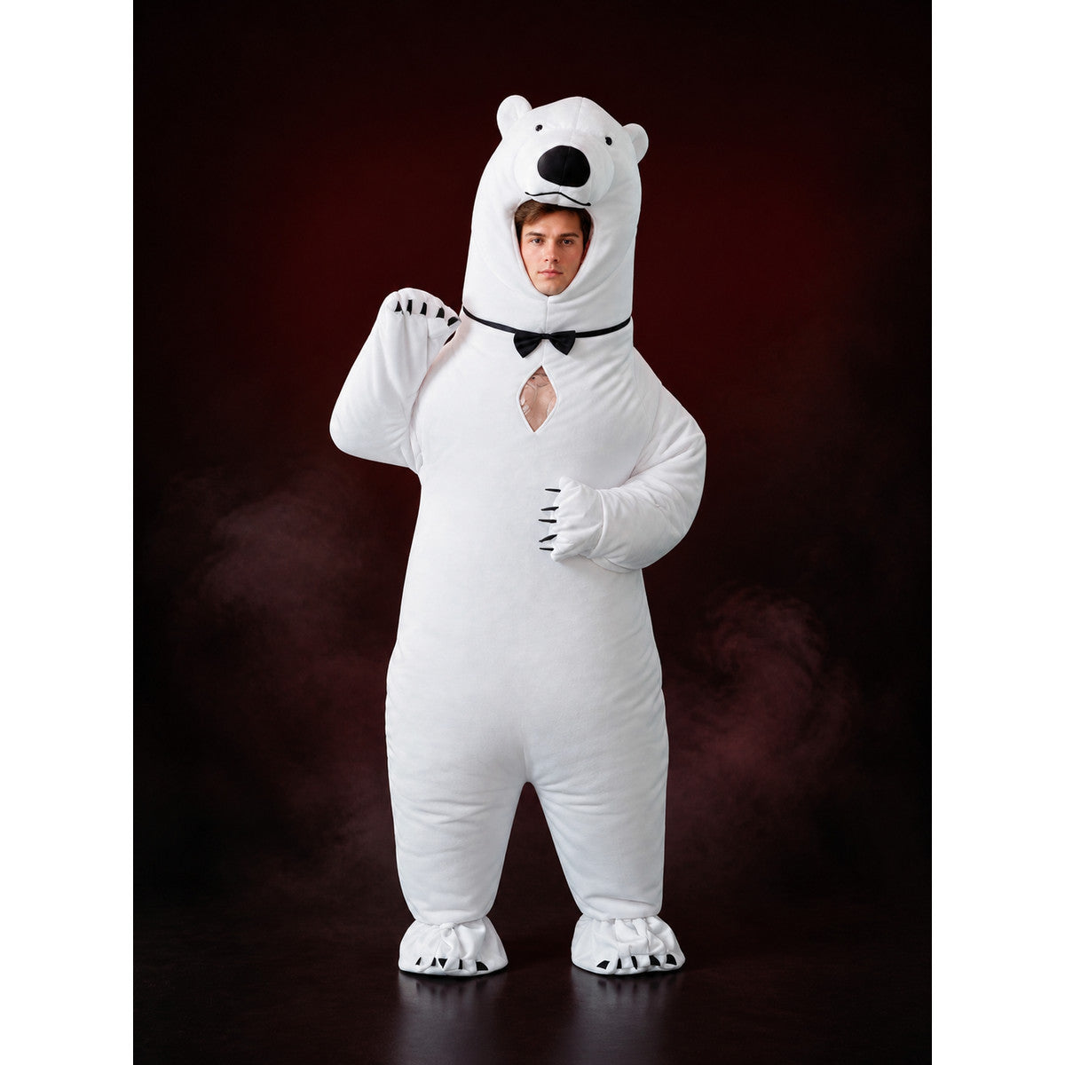 Funny Inflatable Polar Bear Onesie Costume With Black Accents For Halloween And main product view