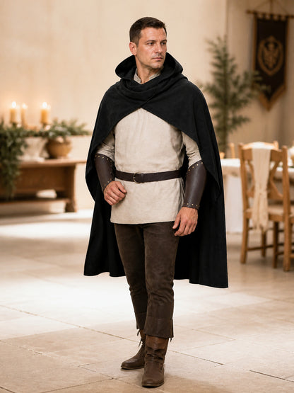 Medieval Hooded Cape for Cosplay, Black