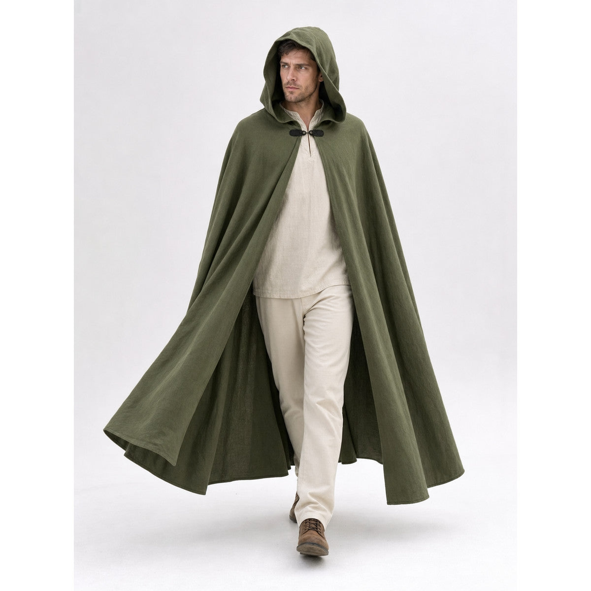 Long Green Hooded Carnival Cloak lifestyle