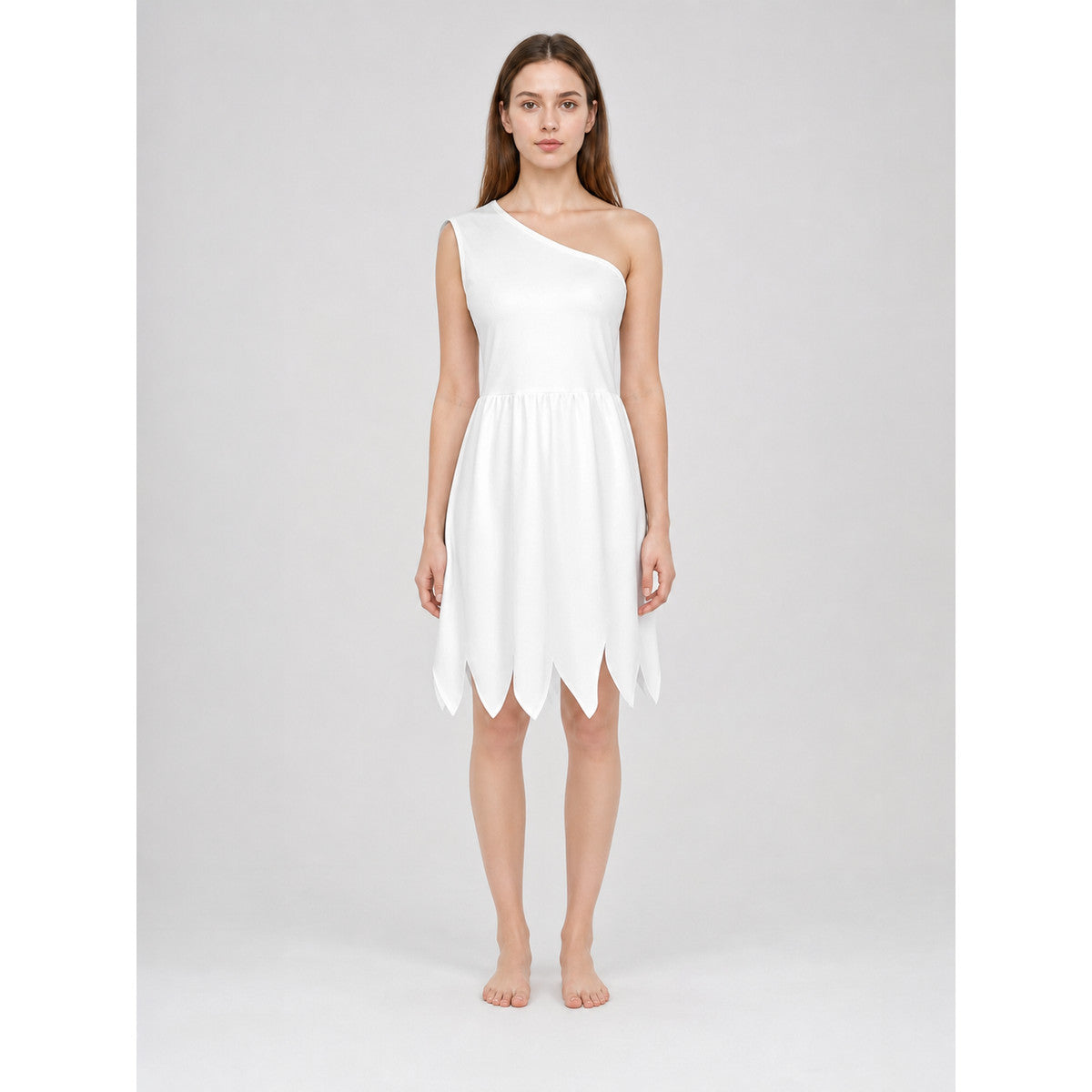 White One-Shoulder Costume Dress with Jagged Hem