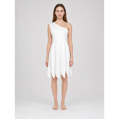 White One-Shoulder Costume Dress with Jagged Hem