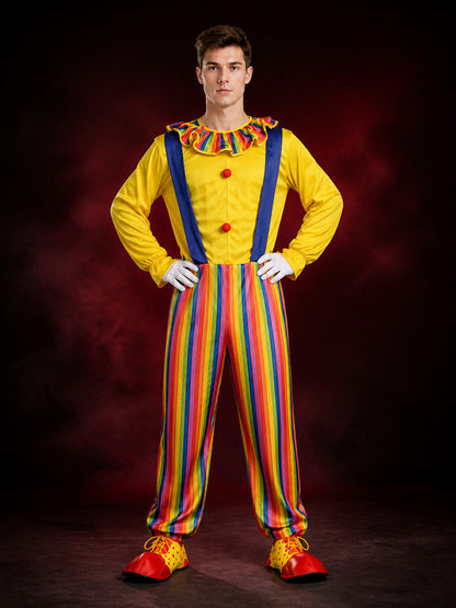 Adult Clown Jumpsuit Costume, Colorful Striped Halloween Outfit with Suspenders main product view