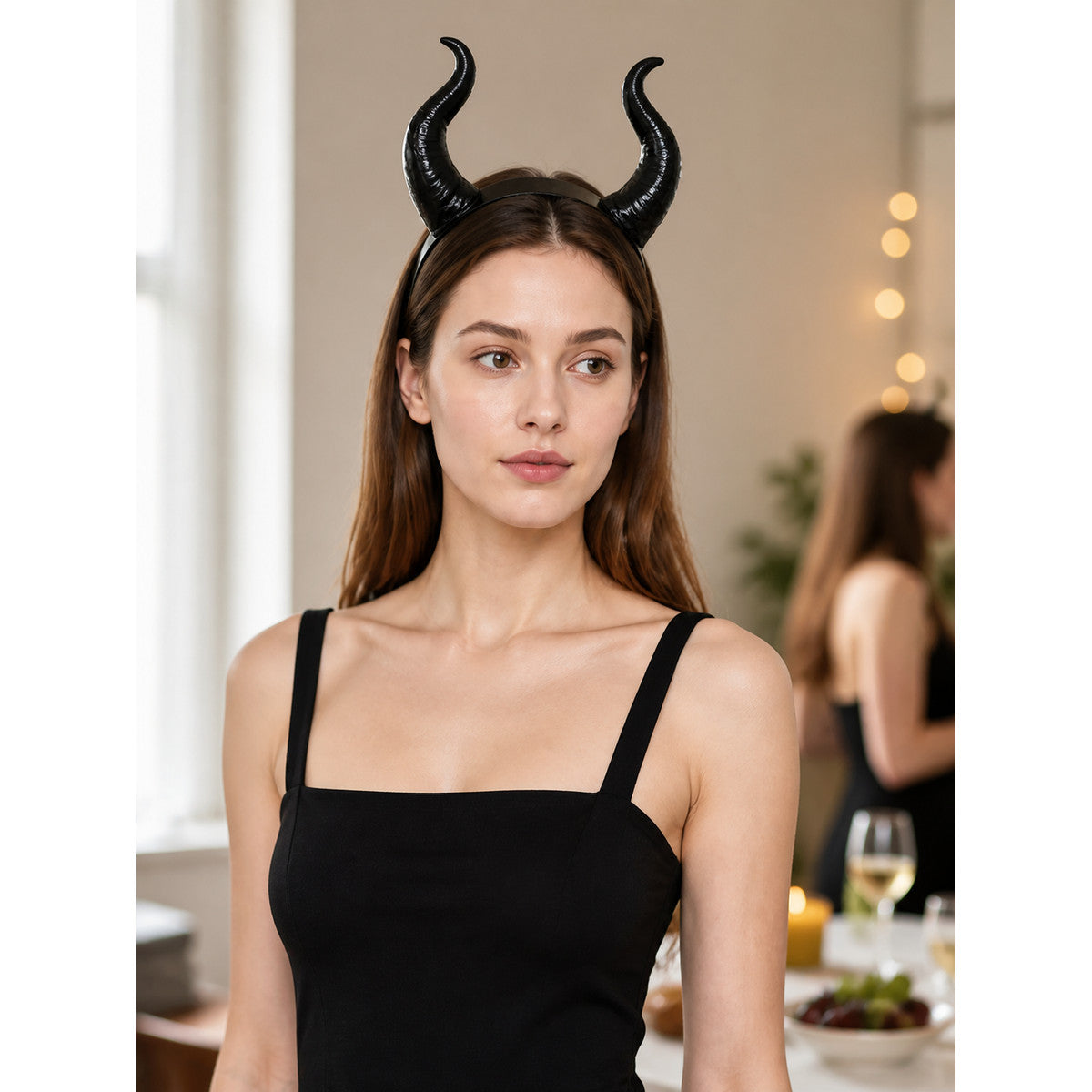 Halloween Carnival Headband with Black Demon Horns lifestyle view