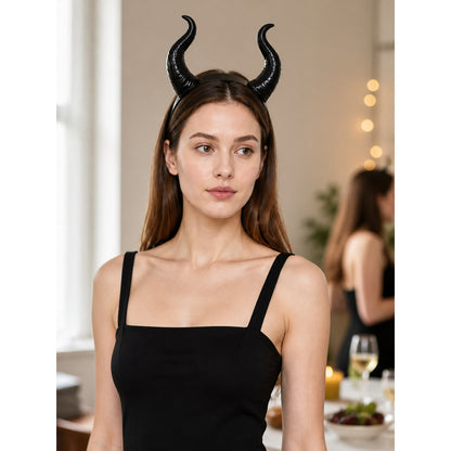 Halloween Carnival Headband with Black Demon Horns lifestyle view