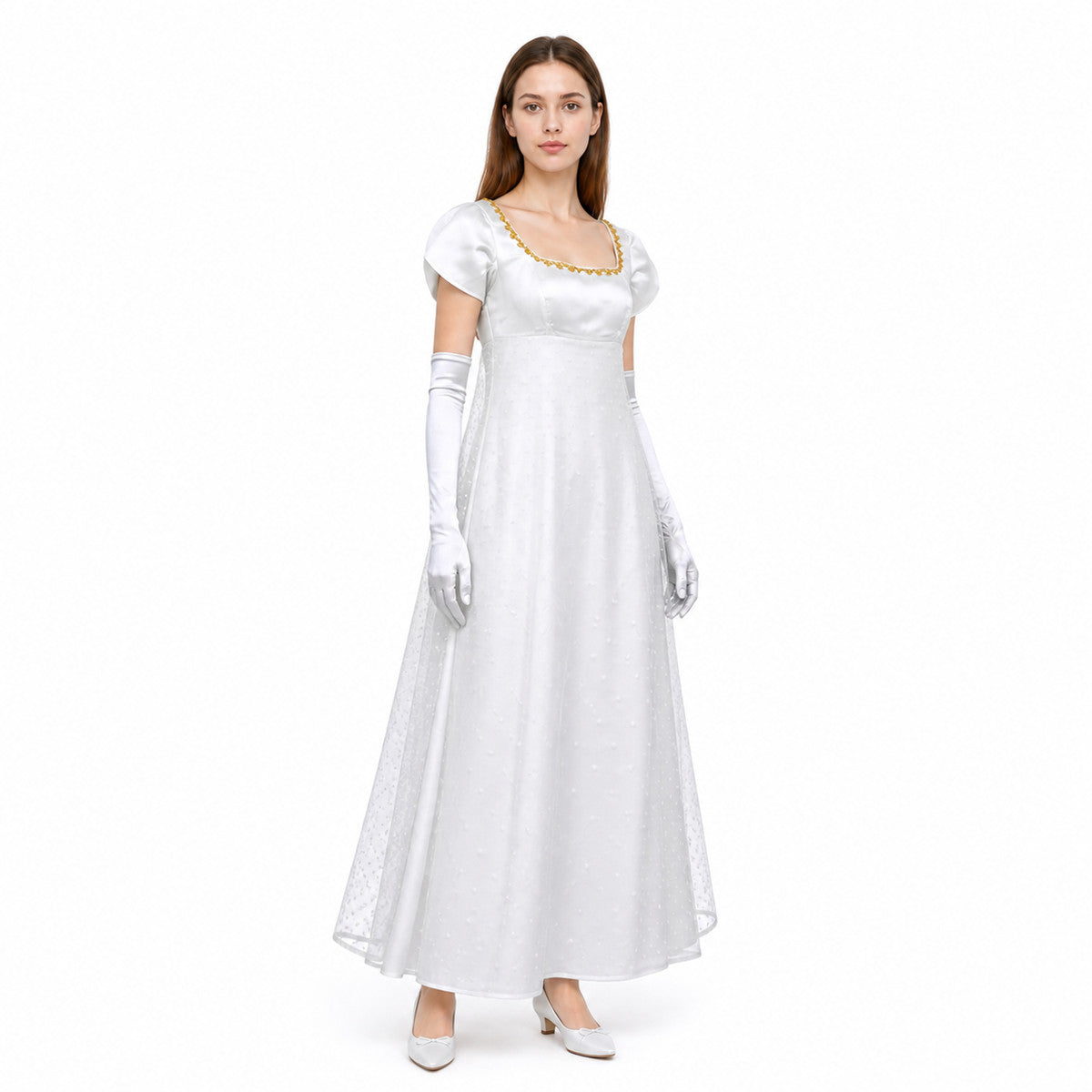 Polka-Dot Dress with a Square Neckline and Puff Sleeves Costume Dresses detail
