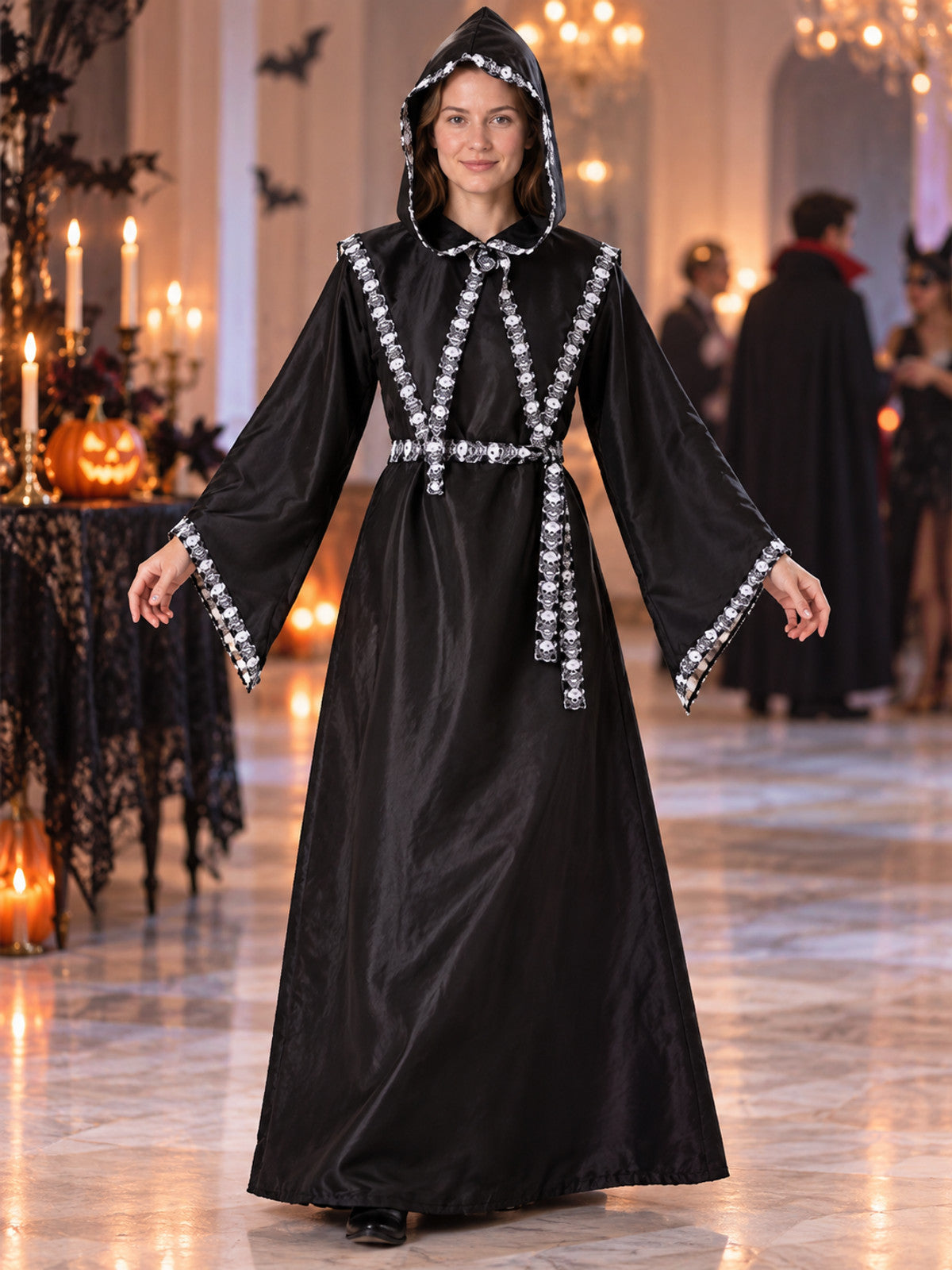 Black Hooded Halloween Costume with Belt