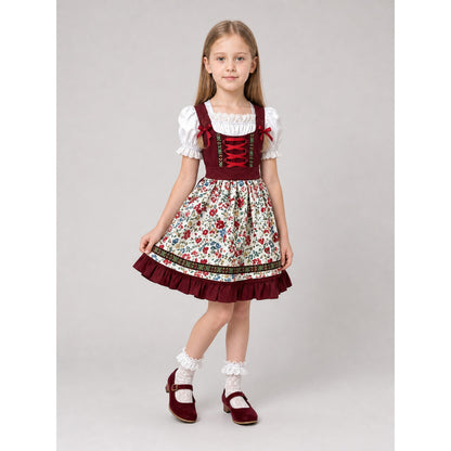 Dirndl with Floral Print and Lace Trim on-model front view